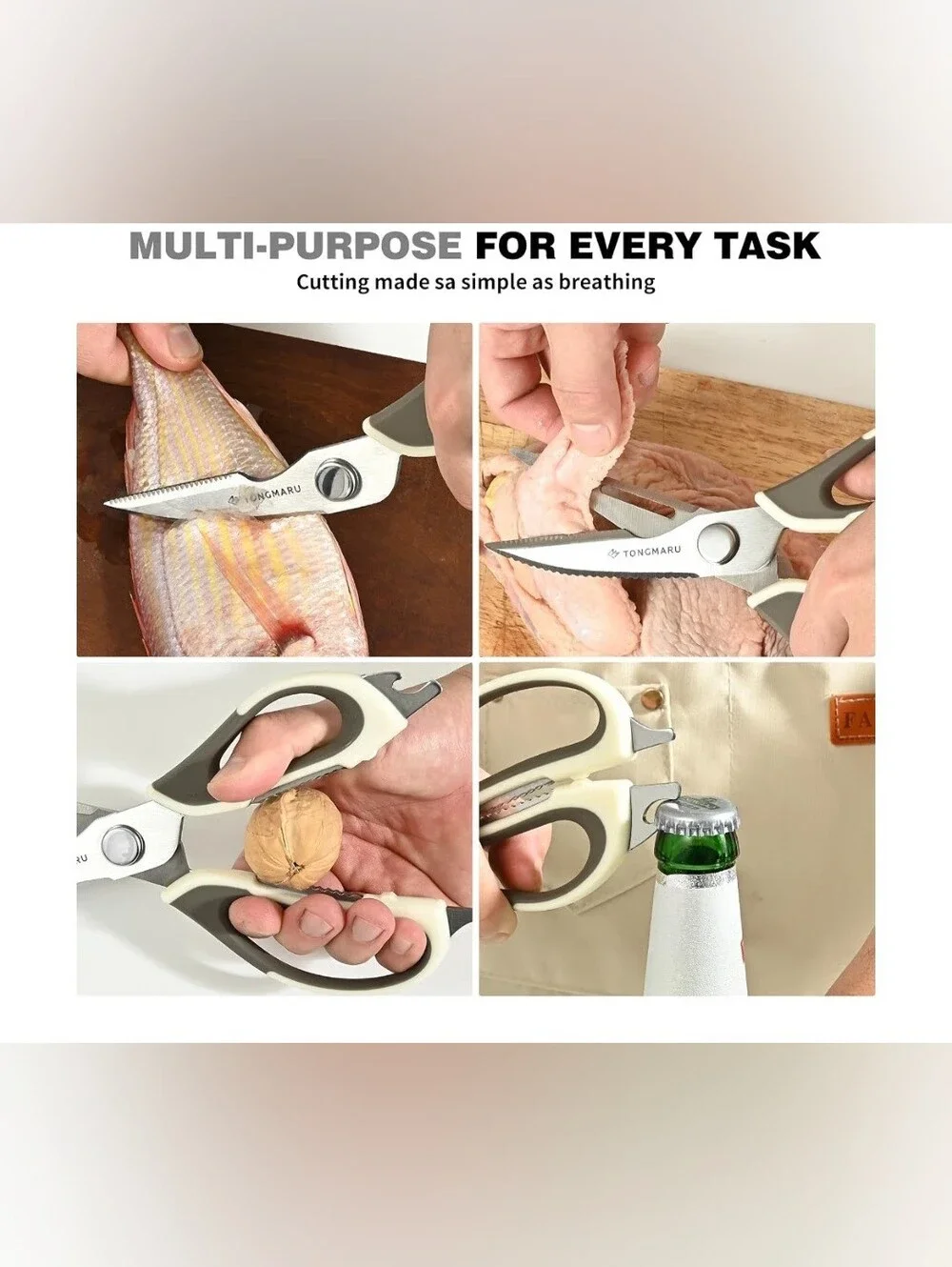 Tongmaru Cream & Gray Kitchen Shears - Multi-Purpose Heavy Duty Scissors